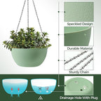 T4U 10 Inch Hanging Planters for Indoor Outdoor Plants, 2 Pack Plastic Hanging Planter, Indoor Hanging Plant Pots, Hanging Basket with Drainage Holes, Flower Pots for Garden Home Decor，Green