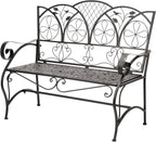 Alpine Corporation 45" Long Outdoor Metal Classic Bench with Stylish Patterns, Garden Furnitures - Brown
