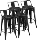 Yaheetech Bar Stools Set of 4, Metal Counter Height Chairs, 26 Inch Industrial Kitchen Stools with Backrest and Footrest for Indoor/Outdoor, Matte Black