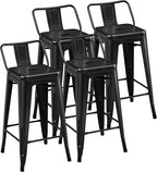 Yaheetech Bar Stools Set of 4, Metal Counter Height Chairs, 26 Inch Industrial Kitchen Stools with Backrest and Footrest for Indoor/Outdoor, Matte Black
