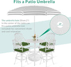VIVIJASON 5-Piece Patio Swivel Bar Stools Set, All Weather Cast Aluminum Outdoor Bar Height Bistro Set with 4 Cushioned Bar Chairs & 35.4" High Bar Table w/Umbrella Hole for Backyard, Lawn, White