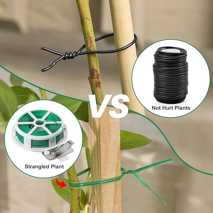 Decoroca Soft Plant Ties for Support - 65.6' Reusable Waterproof Plant Wire, Garden Twist, Office Organization and Decoration Binding（1pc/Black）