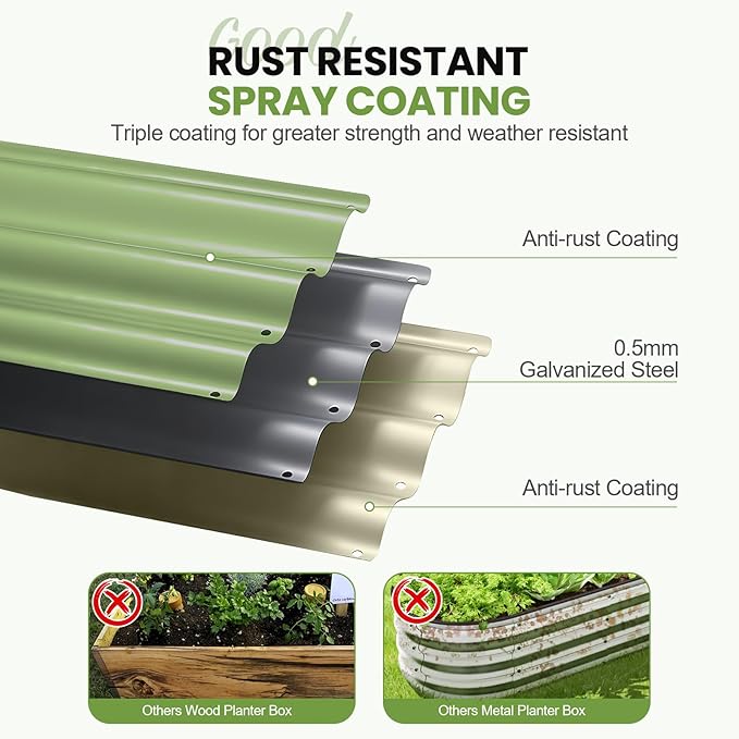G GOOD GAIN Round Raised Garden Bed - 2Pcs 3x3x1ft Galvanized Steel Planter Boxes Outdoor with Rubber Edge Trim | Metal Raised Beds for Gardening Vegetables Flowers Fruits Herbs (Olive Green)