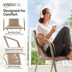 VINGLI PE Rattan Outdoor Dining Chairs Set of 2, Plastic Stackable Patio Chairs for Indoor, Porch, Restaurant, Garden,Champagne