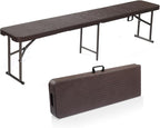 VINGLI 6 feet Plastic Folding Bench,Portable in/Outdoor Picnic Party Camping Dining Seat, Garden Soccer Multipurpose Entertaining Activities, Rattan Patterned HDPE Tabletop, 1 Pack, Brown