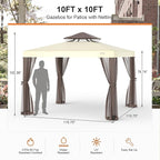 Patio Gazebo Tent Outdoor Canopy Shelter 10'x10' with Removable Netting,100 Square Feet of Shade for Garden, Backyard Deck and Lawns (Beige)