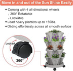 GameXcel Vertical Planter 4 Tier Stackable Planters Garden Planters Strawberry Herb Flower and Vegetable Planter Indoor Outdoor Gardening Pots with Removable Wheels and Tools
