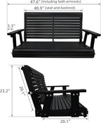 HDPE Porch Swing with 18/8 Stainless Steel Bolts, Ergonomic Design, Ultra Weather-Resistant, Heavy Duty 1200 LBS, for Outdoor Patio Garden Yard (Darknight Black)