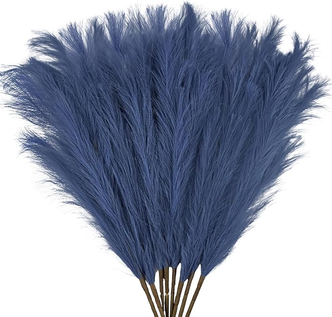 Artificial Pampas Grass Stems, 8 Pack 35-Inch Fluffy Silk Plumes in Blue