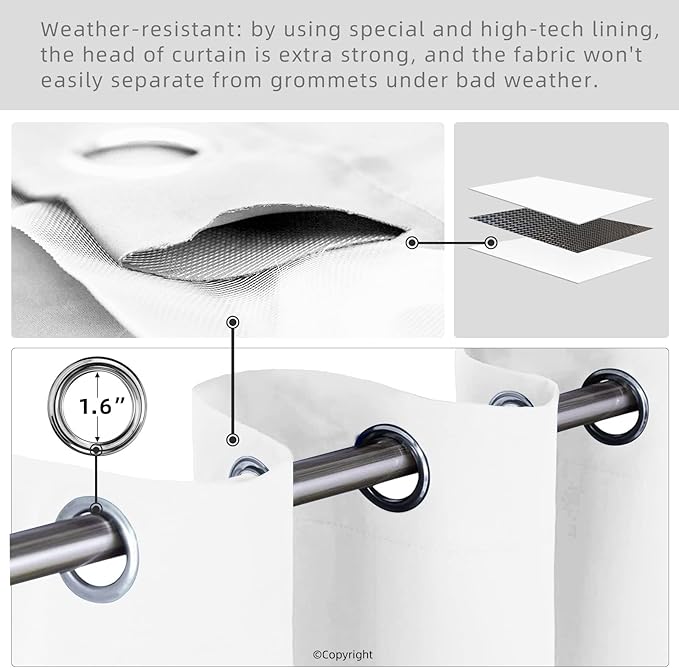 Outdoor Indoor Curtains W52 x L108 for Patio - Weather-resistant Window Panels Privacy Protect Grommet Top Thermal Insulated Home Curtain for Porch Pergola Lawn Garden Hot Tub Area (2 Panels)