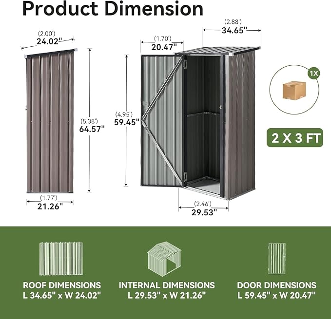 Metal Storage Shed with Lockable Doors, Brown Outdoor Utility Tool Shed