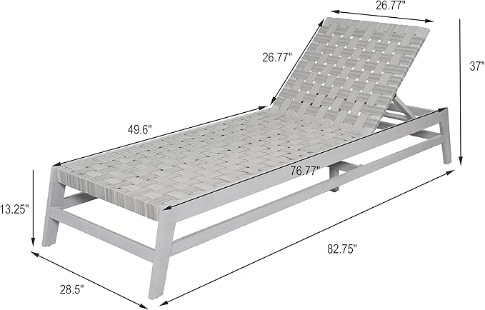 Christopher Knight Home Susua Rope Chaise Lounge with Acacia Wood Frame, Adjustable Backrest Single Lounge Sofa, Patio Sun Lounger Recliner Chair for Poolside Backyard, Gray + Light Gray