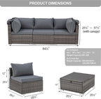 Vicluke 6 Pieces Patio Furniture Sets Outdoor Sectional Sofa Set Rattan Daybed with Retractable Canopy, Adjustable Backrest, Storable Tea Table Rectangle Sunbed for Backyard Garden Poolside(Grey)