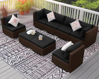 NICESOUL 8 Seater Modern Outdoor Seating Group, Plus Size Big Wicker Patio Modular Sectional with Ottoman, 29.3'' High Back Comfy Conversation Sets for Outside, Brown Rattan and Black Cushion
