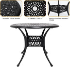 35" Outdoor Dining Table, Cast Aluminum Patio Bistro Table with 2.44" Umbrella Hole, Patio Furniture for Backyard Garden, Black