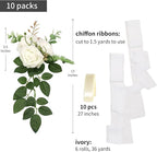 Artificial Rose Chair Flowers, White, Set of 10 for Wedding Aisle Decor