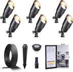 Gardenreet Black Brass Low Voltage Landscape Spotlights(6-Pack) Kit 12V LED with Low Voltage Transformer 150W & Mechanical Timer & 100FT Wire & 30Pack Connectors for Outdoor House Garden Patio