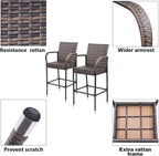Homall Patio Bar Stools Wicker Barstools Indoor Outdoor Bar Stool Patio Furniture with Footrest and Armrest for Garden Pool Lawn Backyard Set of 2 (Brown)