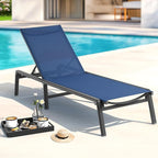 Aluminum Chaise Lounge Chair Outdoor, Foldable & Assembly Free Outdoor Lounge Chair with 5 Position Adjustable Backrest, Patio Pool Lounge Chairs for Outside Poolside Beach Lawn, 1PC, Navy Blue