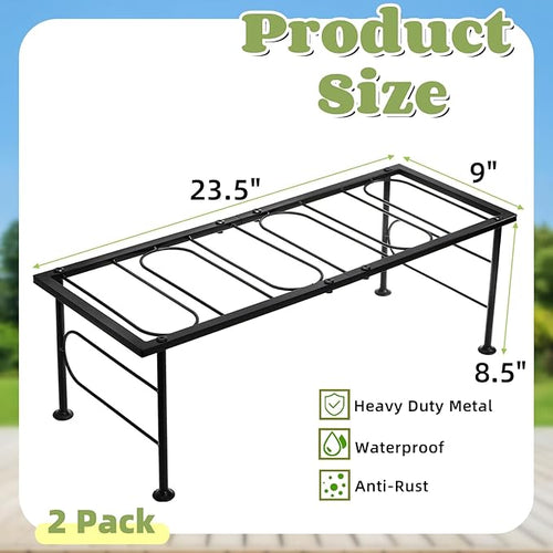 2 Pack Metal Plant Stand Indoor Outdoor, 1 Tier Heavy Duty Flower Pot Stands, Space-Saving Ladder Planter Holder, Decorative Flower Display Rack for Patio Living Room Garden Corner Balcony