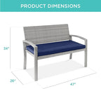 Best Choice Products Outdoor Bench 2-Person Wicker Garden Patio Benches Seating Furniture for Backyard, Porch w/Seat Cushion, 700lb Capacity - Gray/Navy