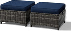 Joyside Outdoor Ottoman Set of 2, Patio Large Ottoman Foot Rest with Thickened Cushions, Outdoor Wicker Foot Stool for Porch, Deck Use