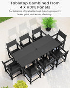 9-Piece Outdoor Dining Set, HDPE Weatherproof Patio Table and Chairs Set for 8, Outdoor Patio Furniture Sets with Umbrella Hole for Outside, Deck, Backyard, Garden (Black)