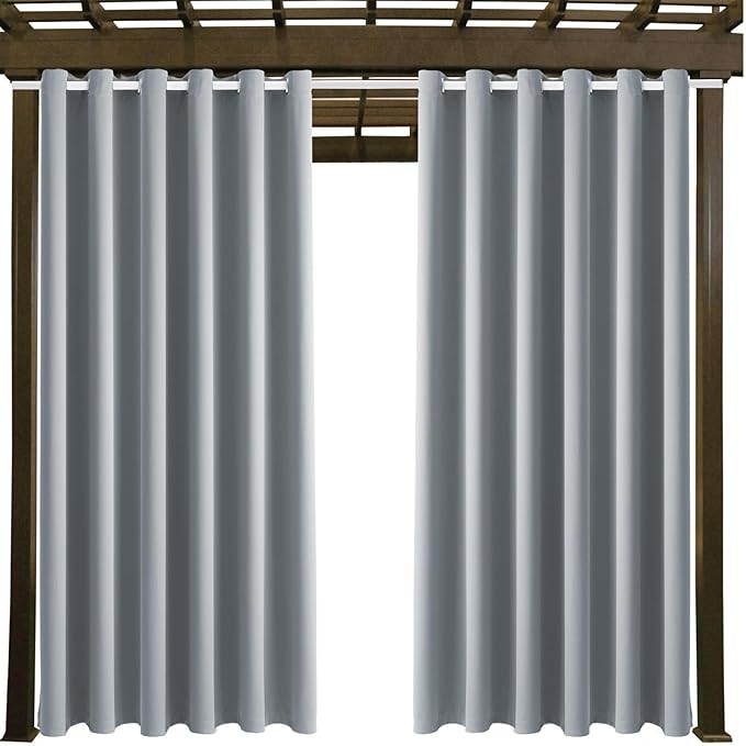 DIVA EN CAMINO DEC Outdoor Patio Curtain Waterproof Darkening Thermal Insulated Indoor Curtains for Bedroom, Porch, Living Room, Pergola, Cabana, W84 x L95, Light Gray, Set of 2 Panels