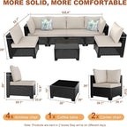 Outdoor Wicker Patio Furniture Set, Rattan Sectional Sofa Set with Thick Cushions (Coffee/Beige, 7 Piece Sofa Set)