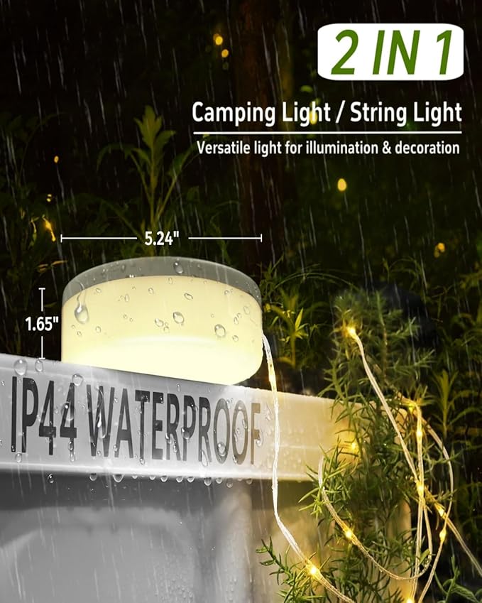 String Lights for Camping, Solar Powered, 150 Warm White LEDs