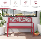 Giantex 50”Outdoor Bench with Cast Iron Backrest & Ergonomic Armrest,600 lbs Steel Metal Frame, Garden Bench for Park Front Porch Patio Lawn Backyard Balcony Path Entryway Deck, Red Bird Pattern