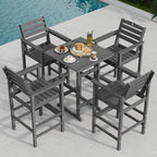 Bar Table Set with 2 Adirondack Chairs, Grey HDPE Outdoor Furniture