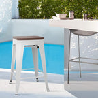 FDW Metal Bar Stools Counter Height Barstool Stackable Barstools Indoor Outdoor Patio Bar Stool Home Kitchen Dining Stool Backless Bar Chair (White with Wood, 24")