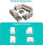 12-Piece Outdoor Patio Furniture Set Wicker Sectional Sofa Set, Patio Conversation Set with Thickened Cushions & Coffee Table for Garden, Backyard, Poolside, Sand