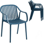 Modern Stackable Outdoor & Indoor Plastic Dining Chairs Set, Armchairs Set, Weather-Resistant, Ideal for Patios, Cafes, and Home Use, Set of 4 (Blue)