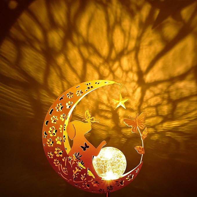 Solar Lights Outdoor Decorative Moon Dog Butterfly Solar – Warm White