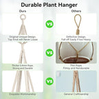 USLAI Macrame Plant Hanger Indoor Outdoor, Fits 4 to 15 Inch Pots, Strong Hanging Planter Holder, Boho Home Decor, 49+35 Inch, Ivory (POTS NOT Included)