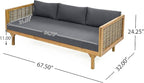 Merax 67.5" Outdoor Patio Daybed 3 Seater Sofa Bed,Acacia Wood Frame with Rattan Arm,Cushion & Pillow for Garden