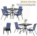 Arlopu 5 Piece Outdoor Patio Dining Set (Umbrella not Included), Porch Furniture with 4 Textline Chairs, 1 Square Glass Table for Garden, Backyard and Poolside, Lawn (Navy Blue)