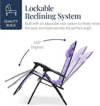 Best Choice Products Oversized Padded Zero Gravity Chair, Folding Outdoor Patio Recliner, XL Anti Gravity Lounger for Backyard w/Headrest, Cup Holder, Side Tray, Polyester Mesh - Violet