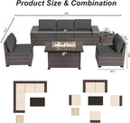 ALAULM 7 Pieces Patio Furniture Set with Fire Pit Table 55000BTU, Oversized Seat/Armrest and High Back Wicker Conversation Set with Thick Cushion for Backyard, Garden, Black