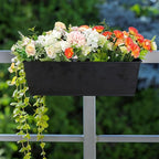 3 Pack Metal Railing Planters, 16 Inch Large Rectangular Hanging Flower Pots with Detachable Hooks & Drainage Holes, Fits Rails up to 2.5", Galvanized Iron Window Box for Balcony Garden - Black