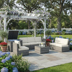 Tangkula 8 Pieces Wicker Patio Furniture Set with Storage Deck Box, PE Rattan Outdoor Sectional Sofa Conversation Set with Coffee Table & Cushions, Outside Furniture for Garden Yard Poolside (White)