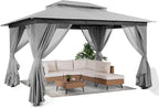 LAUSAINT HOME Semi-Permanent Outdoor Patio Gazebo 10'x13', Heavy Duty Party Tent Shelter with Double Roofs, Mosquito Nettings and Privacy Screens for Backyard, Garden, Lawn, Gray