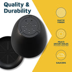 Lifemaster Plant Pots with Multi Drainage Holes - 5 Pieces Versatile, Sturdy Plastic, Stackable Design Home Decor Flower Pots for Indoor and Outdoor Gardening - Black
