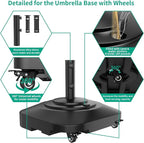 Umbrella Base with 5 Wheels, Upgraded 145lb Umbrella Stand Base, Heavy Duty & Windproof, Fillable Umbrella Base Mobile Umbrella Outdoor for Patio, Deck, Poolside, Lawn, Fits Most Sized Umbrellas