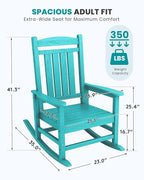 SERWALL Oversized Outdoor Rocking Chair, All-Weather Patio Rocking Chair, HDPE Porch Rocker for Adults, Aruba Blue