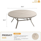 VICLLAX Round Patio Table with Adjustable Umbrella Hole for 8, All Weather Metal Outdoor Dining Table for Lawn Garden, 59.8" Outdoor Coffee Table, Cream Color Frame