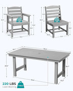 SERWALL Patio Dining Sets for 6 Person, HDPE Dining Set with 6 Armless Chairs, Light Gray