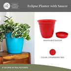 The HC Companies 20 Inch Eclipse Round Planter Pots with Drainage Holes & Attached Saucer, Lightweight UV-Resistant Plastic Indoor & Outdoor Planters, 2-Pack Flower Pots for Garden & Home Decor, Red